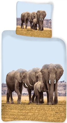 Sengetøj 140x200 cm - Elefant familie - Sengesæt i 100% bomuld
